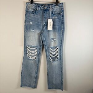 NEW Special A High Rise Straight Leg Jeans Size 9 Medium Light Blue Distressed